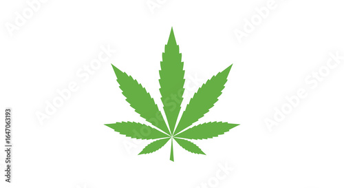Single green cannabis leaf isolated on white background for medical or recreational use