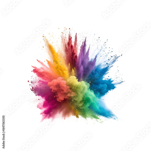 Colorful powder explosion against a transparent background, isolated
