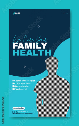 Medical Clinic Poster Design with Doctor and Specialties Listed for Advertising