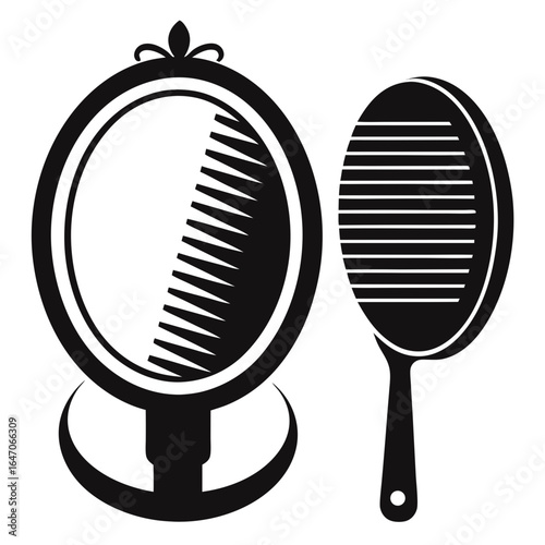 black mirror and hairbrush simple design clip art preview