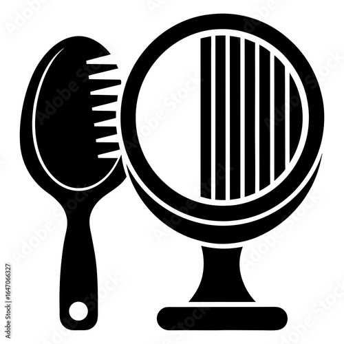 black hairbrush and mirror, simple design clip art preview