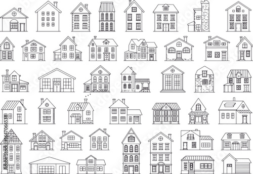 Seamless pattern with houses and buildings set illustration for home and city design