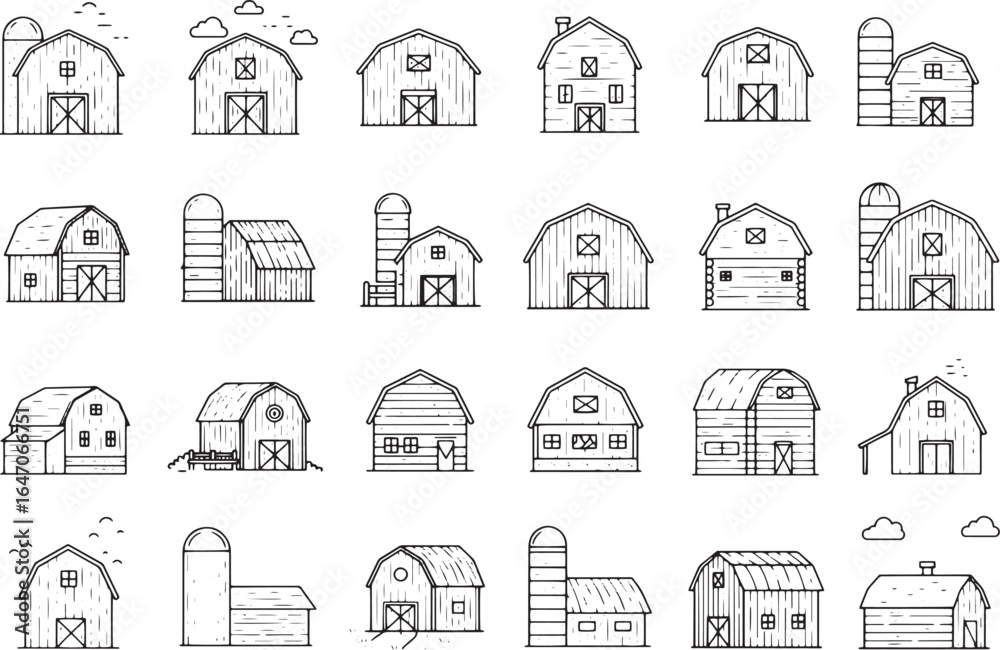 Fototapeta premium Seamless pattern with church and houses, urban architectural buildings, windows, and roofs vector art set