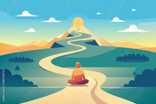 Find inner peace with mindful meditation on scenic path to enlightenment, journey to self discovery