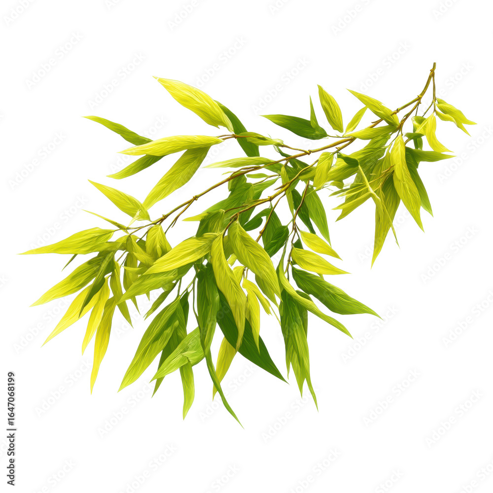 Fototapeta premium Isolated Cluster of Lime Yellow Bamboo Leaves in a Natural Style