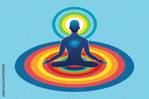 Person Meditating with Rainbow Aura