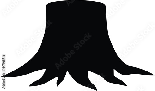 Tree stump silhouette vector, Dead tree roots vector illustration