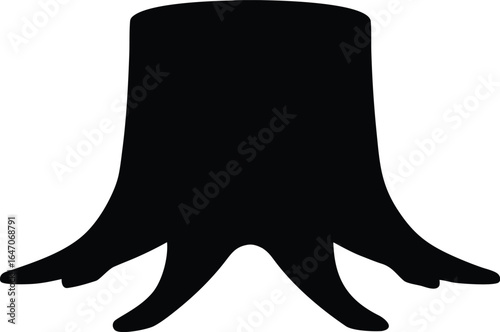 Tree stump silhouette vector, Dead tree roots vector illustration