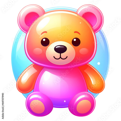 Glossy orange teddy bear character isolated on a transparent background - Element