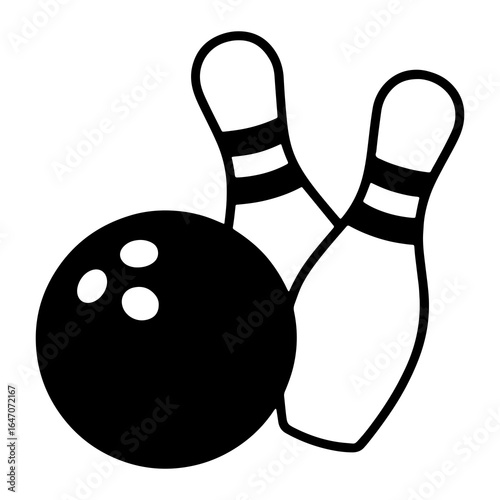 Black bowling ball and pins with white stripes bowling pins sport