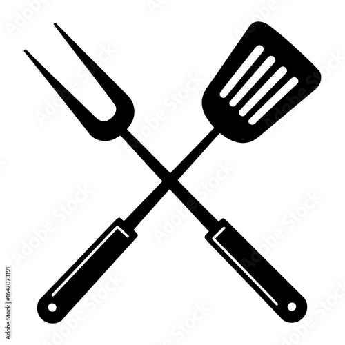Crossed barbecue fork and spatula grill cooking