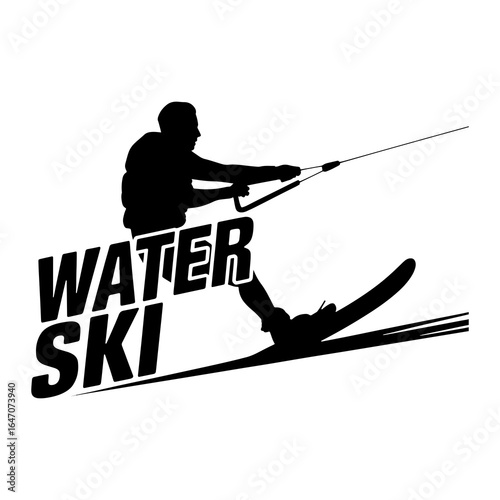 Silhouette of a person water skiing with text sport recreation
