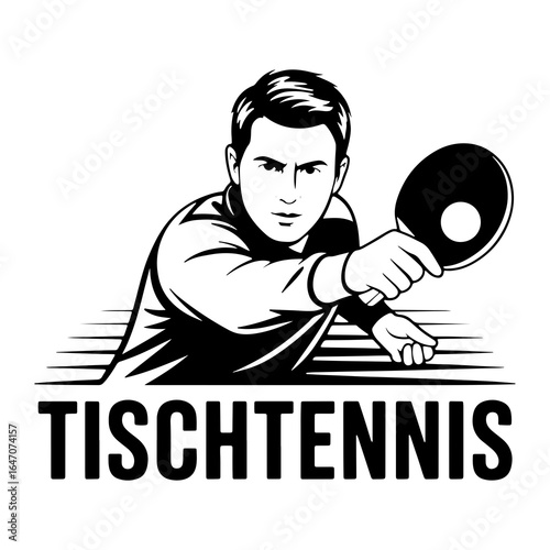 Table tennis player with paddle in action ping pong sport
