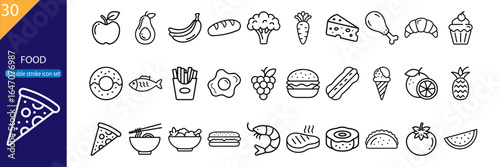 Wallpaper Mural 30 Food Vector Icons – Minimal Line Pack Torontodigital.ca