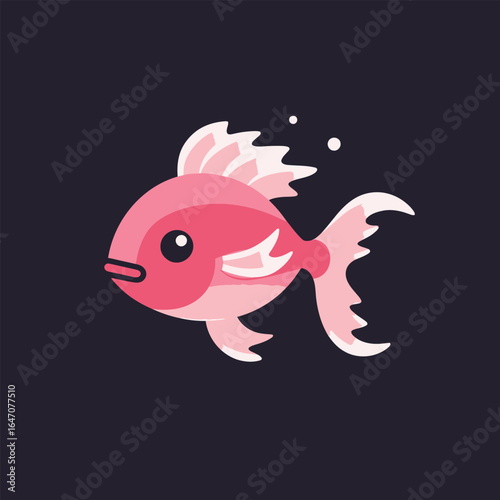 A vibrant pink fish swims gracefully against a stark black background. The fishs scales shimmer in the light, creating a striking contrast with its surroundings. The sleek, streamlined body of the fis