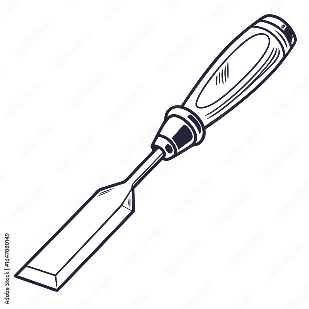 Fototapeta premium Chisel tool isolated on white background, a woodworking instrument for carpentry and construction, hand craft equipment with sharp blade