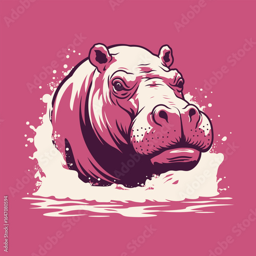 A hippopotamus, a large semi-aquatic mammal, is swimming gracefully in a body of water. Its massive body moves effortlessly through the water, creating ripples and splashes as it propels itself forwar