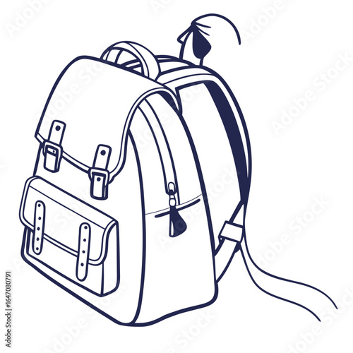 Illustration of a stylish backpack with pockets and straps isolated on white background