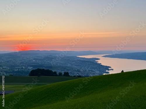 Sunset Over Lake Zurich from Etzel Mountain