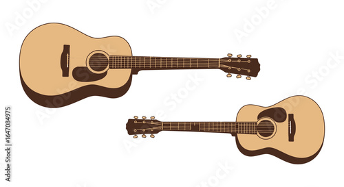 Two Acoustic Guitars in a Simple Vector Graphic Design on White Background