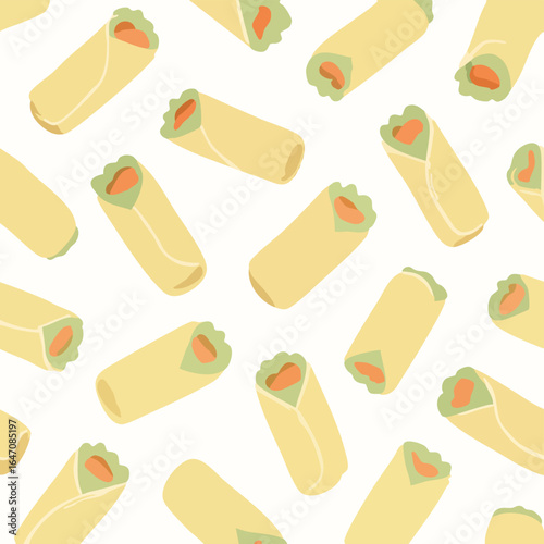 Seamless pattern of tasty Mexican food burritos.