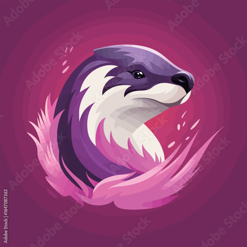 A purple and white animal stands out against a vibrant purple background. The animals colors contrast sharply with the monochromatic backdrop, creating a visually striking image.