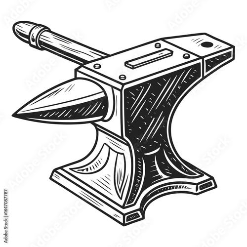 Black and white illustration of a traditional blacksmith anvil with a horn and flat face isolated on white