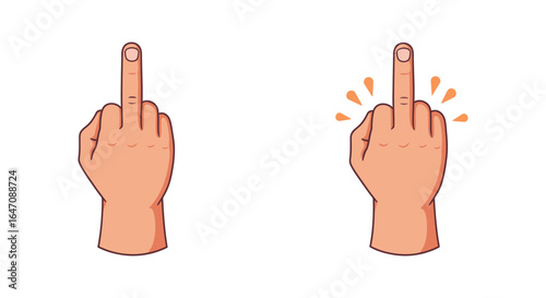Two hands showing the middle finger gesture with and without sparkles