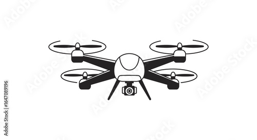Drone vector icon illustration unmanned aerial vehicle quadcopter black and white