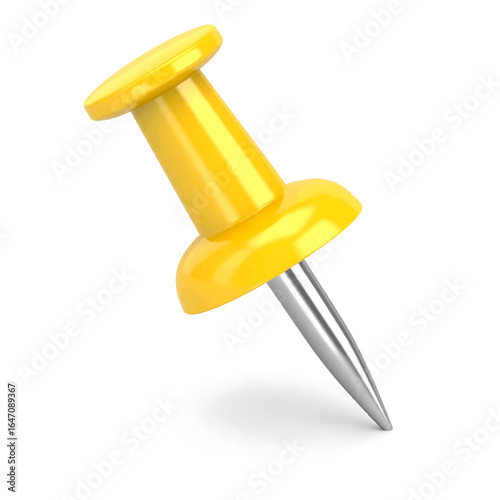 Vibrant yellow pushpin for office organization and creative board pinning, isolated on a clean white background.