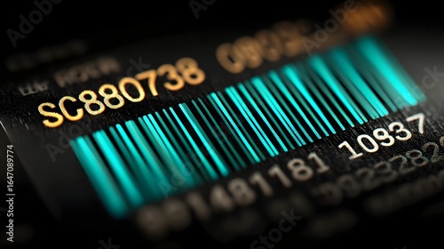Futuristic barcode with floating pricing data