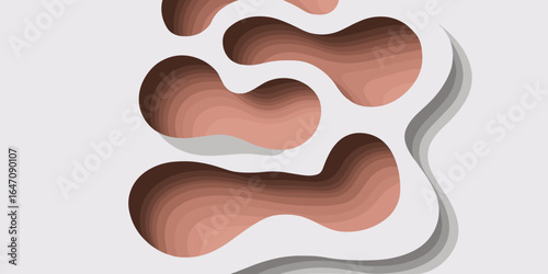 Stack of layered 3D blob shapes in paper cut-out style on white background