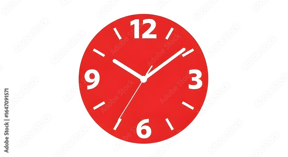 Minimalist vector illustration of a red wall clock with clean design, flat style, bold numbers, and white background, isolated, no shadows, high resolution, modern aesthetic Minimalist vector illustration of a red wall clock with clean design, flat style, bold numbers, and white background, isolated, no shadows, high resolution, modern aesthetic