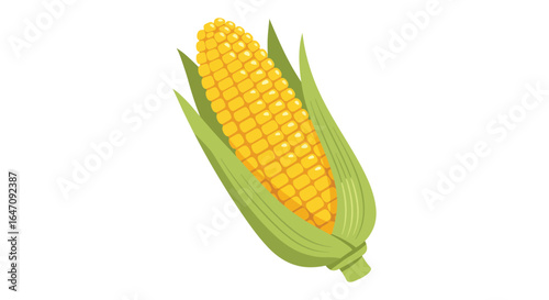 Bright and colorful illustration of an ear of corn with green husks
