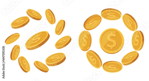 Falling gold coins forming dollar signs symbolizing wealth and financial prosperity