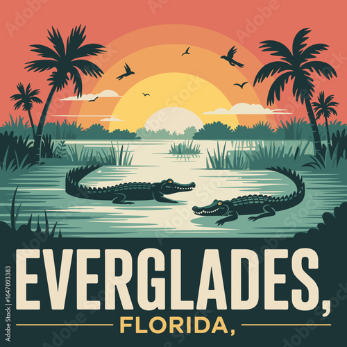 Everglades Florida Alligator and Wetlands Poster