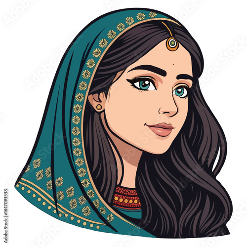 Enchanting Indian Woman: A captivating portrait of a beautiful Indian woman adorned in traditional attire, her gaze radiating warmth and grace, inviting the viewer into a world of cultural richness.