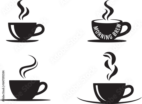 Minimalist Black Coffee Cup Silhouette with Steam – Modern Flat Vector Icon