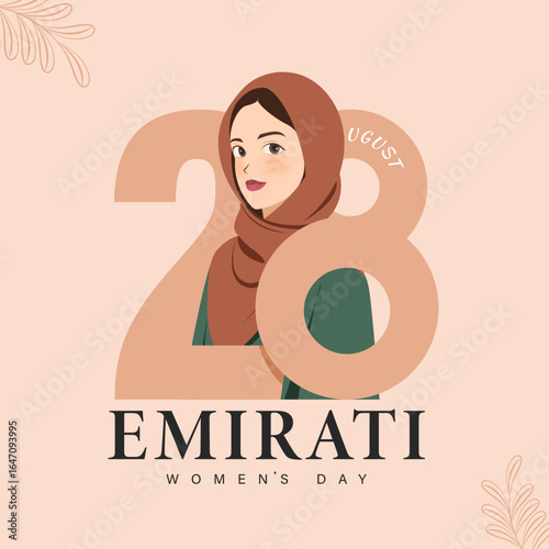 Emirates Women's Day Design with Female with Hijab Vector Illustration. Emirati Womens Day Template Suitable for Poster Banner Flyer Background. UAE Women's Day August.