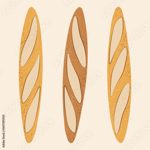 Fresh baked baguettes, ideal for bakery menus, food blogs, or French cuisine designs.