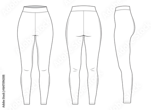 basic high waisted leggings vector template. women’s full-length leggings vector template. front and back view.