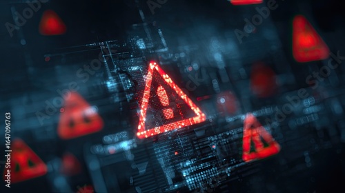 Urgent digital warning alerts flash across futuristic cyber network, signifying critical system failure or security breach impacting technology