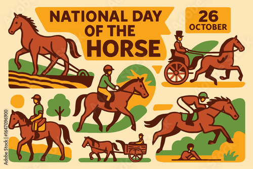 National Day of the Horse – October 26 Celebration Illustration