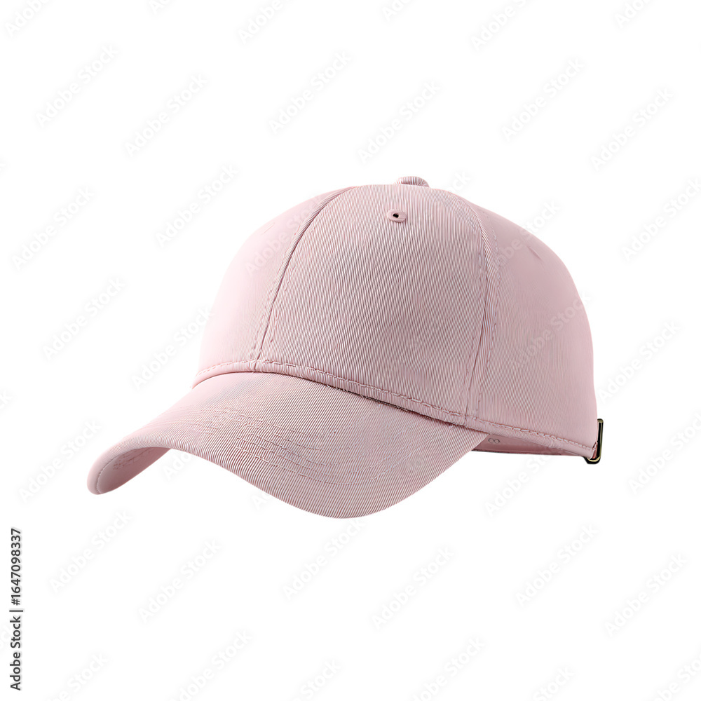 Fototapeta premium Stylish light pink baseball cap with adjustable strap for everyday wear and outdoor activities, offering a casual yet chic accessory for any outfit and season.