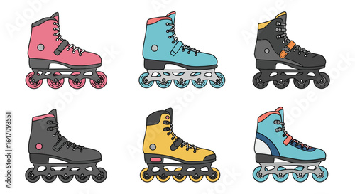 Six Colorful Inline Roller Skates Illustration