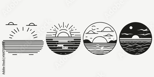 Sun sundown icon logo illustration vector set