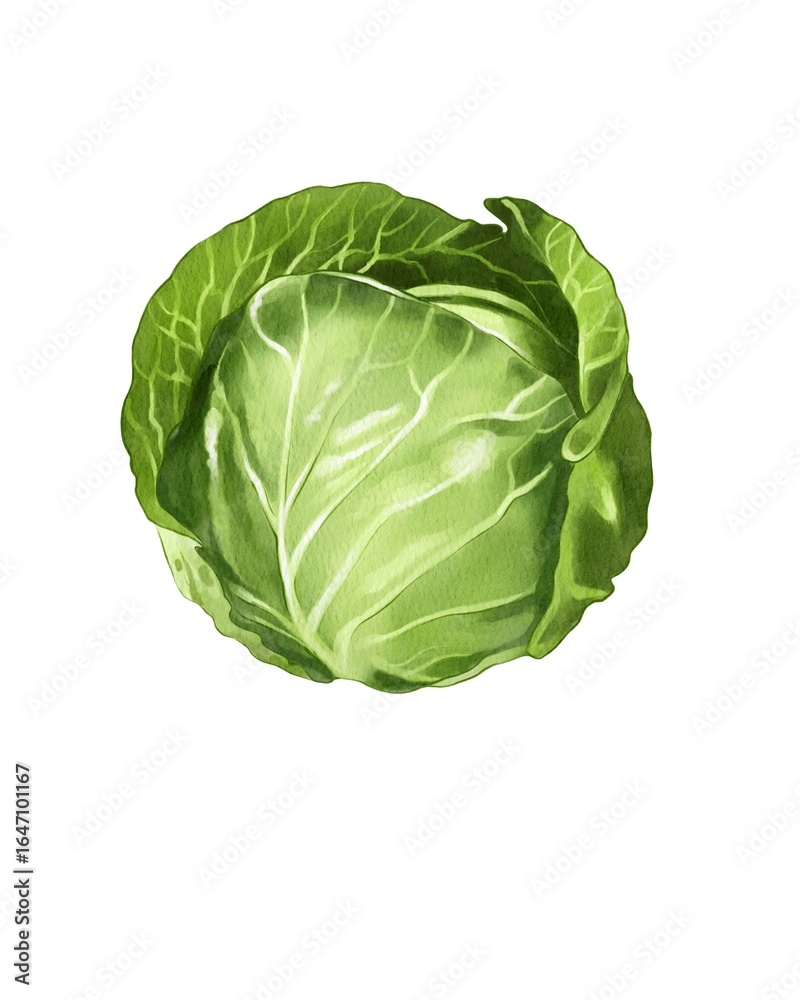 Fresh green cabbage sits whole on a clean background, showcasing its vibrant leaves and natural textures of the vegetable Fresh green cabbage sits whole on a clean background, showcasing its vibrant leaves and natural textures of the vegetable
