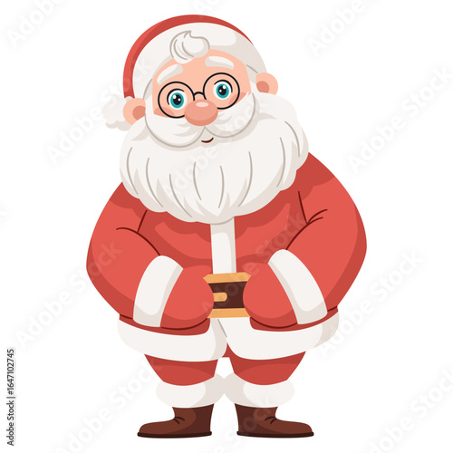 Flat vector illustration in children's style. Happy Sweet Santa on white background. Vector illustration