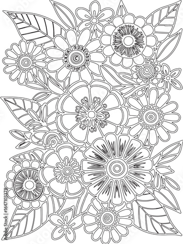 Zentangle flowers coloring pages for adults and kids