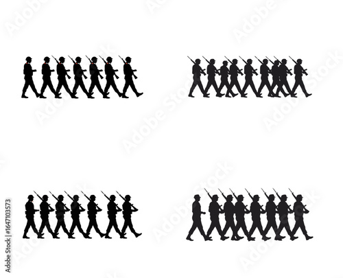Soldiers Marching Silhouette Parade on White Background – Indian Independence and Republic Day Military Pride